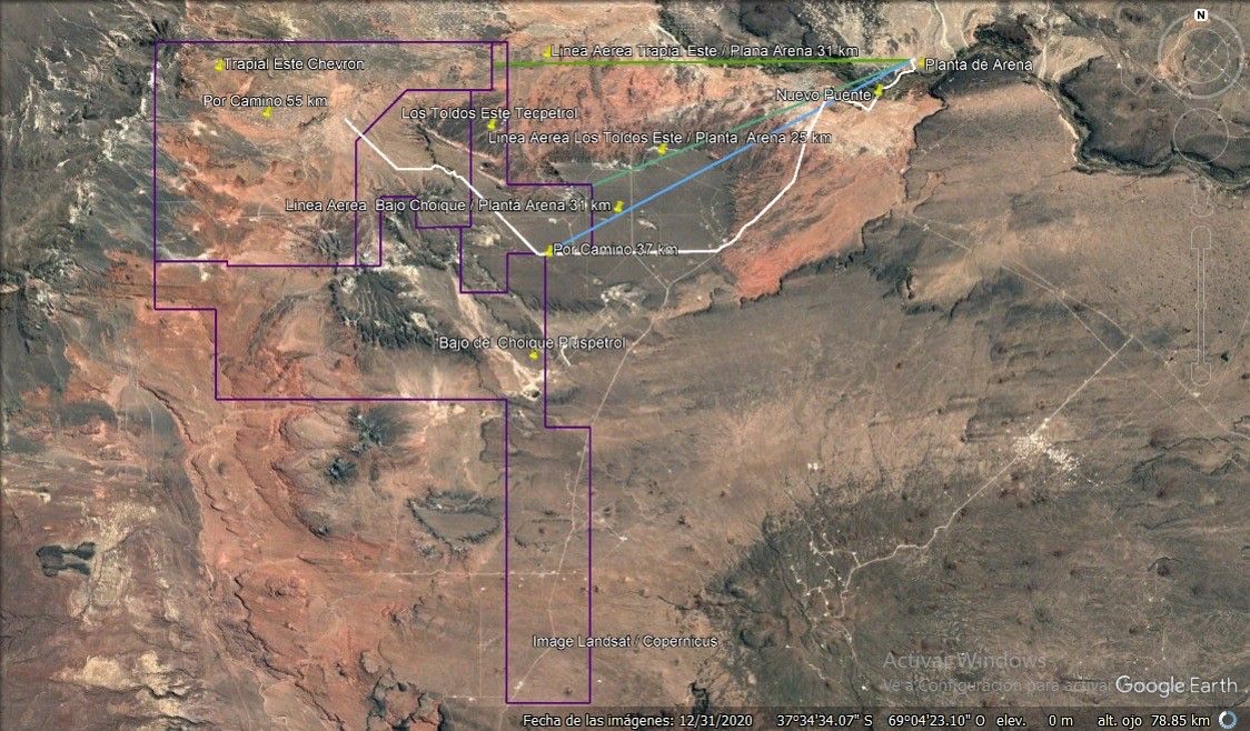 Vista satelital del &aacute;rea de concesi&oacute;n con bloques de exploraci&oacute;n